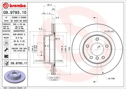 BREMBO 09979311 Диск торм.задний вентилируемый