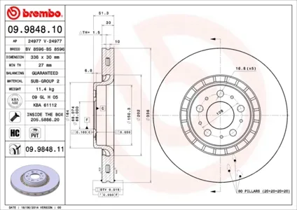 BREMBO 09984811 Диск торм.вент.