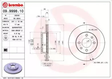 BREMBO 09999810 Диск торм.перед.вент.