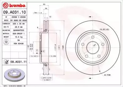 BREMBO 09A03110 Диск торм.перед.вент.