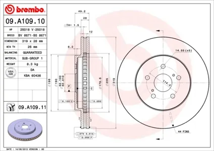 BREMBO 09A10911 Диск торм.вент.