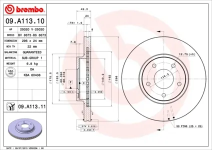 BREMBO 09A11311 Диск торм.вент.