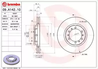 BREMBO 09A14210 Диск торм.вент.