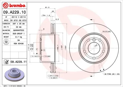 BREMBO 09A22911 Диск торм.вент.