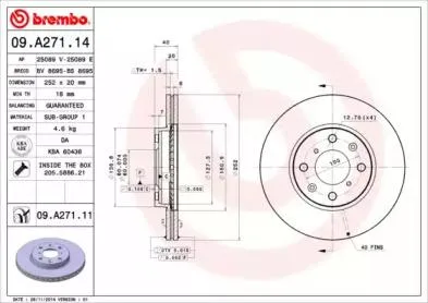 BREMBO 09A27111 Диск торм.вент.