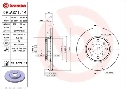 BREMBO 09A27114 Диск торм.перед.вент.