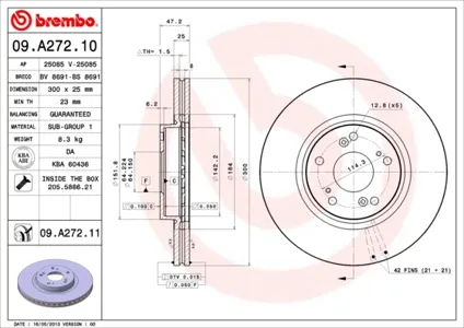 BREMBO 09A27211 Диск торм.вент.