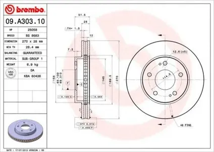 BREMBO 09A30310 Диск торм.вент.
