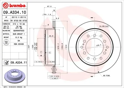 BREMBO 09A33411 Диск торм.вент.
