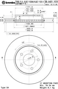 BREMBO 09A40111 Диск торм.вент.