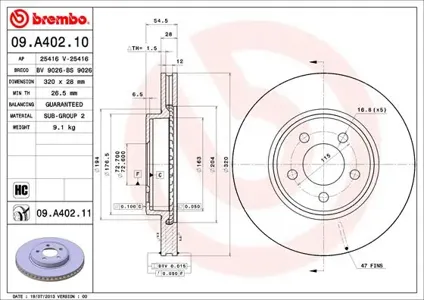 BREMBO 09A40211 Диск торм.вент.