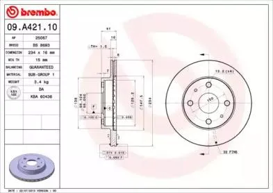BREMBO 09A42110 Диск торм.перед.вент.