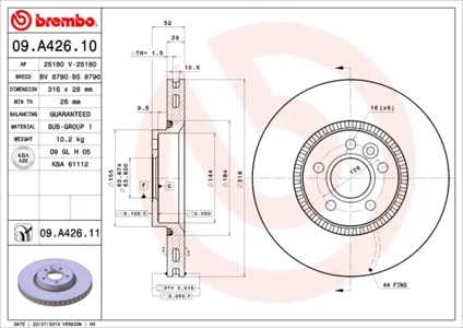 BREMBO 09A42611 Диск торм.перед.вент.