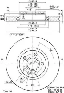 BREMBO 09A42710 Диск торм.перед.вент.