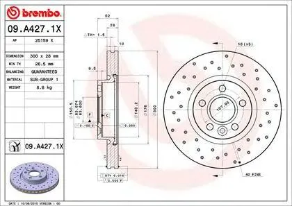 BREMBO 09A4271X Диск торм.вент. , перфорированный, Xtra