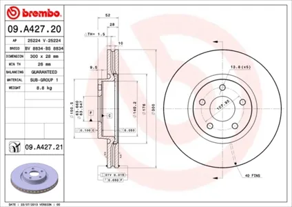 BREMBO 09A42721 Диск торм.вент.