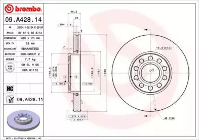 BREMBO 09A42811 Диск торм.вент.