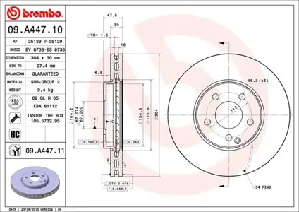 BREMBO 09A44711 Диск торм.вент.