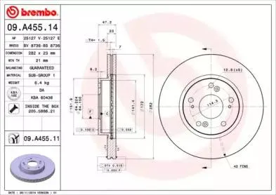 BREMBO 09A45514 Диск торм.перед.вент.