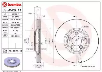 BREMBO 09A52811 Диск торм.перед.вент.
