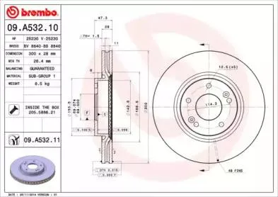 BREMBO 09A53210 Диск торм.вент.