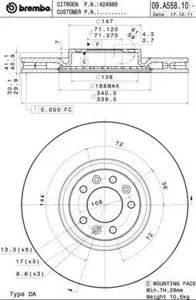 BREMBO 09A55811 Диск торм.вент.