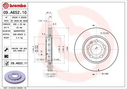 BREMBO 09A65211 Диск торм.вент.