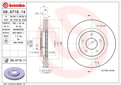 BREMBO 09A71614 Диск торм.перед.вент.
