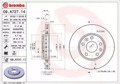 BREMBO 09A72711 Диск торм.вент.