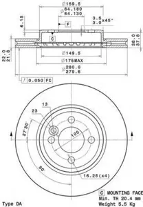 BREMBO 09A76111 Диск торм.вент.