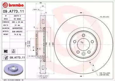 BREMBO 09A77311 Диск тормозной 09.A773.11 передний Land Rover RangeRover 3.0 TD 4x44.4 TD V8 4x45.0 V8 4x4 12>