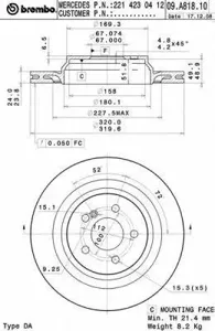 BREMBO 09A81811 Диск торм.вент.