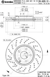 BREMBO 09A82811 Диск торм.вент. , перфорированный