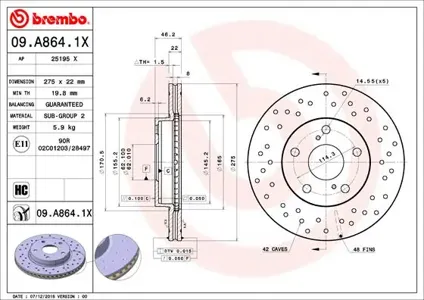 BREMBO 09A8641X Диск тормозной Xtra перед