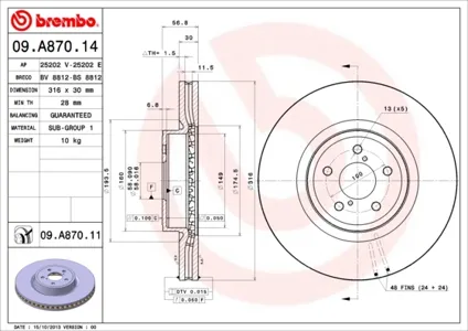 BREMBO 09A87014 Диск торм.вент.