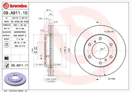 BREMBO 09A91111 Диск торм.вент.