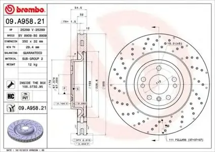 BREMBO 09A95821 Диск торм.вент. , перфорированный