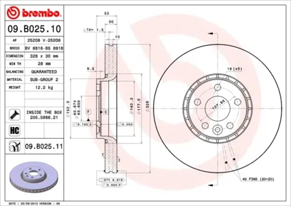 BREMBO 09B02511 Диск торм.вент.
