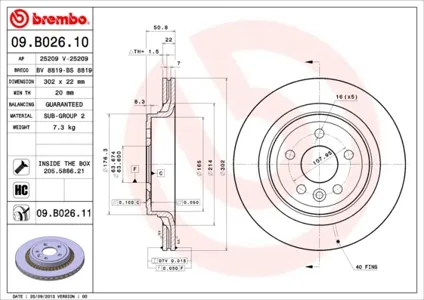 BREMBO 09B02611 Диск торм.вент.