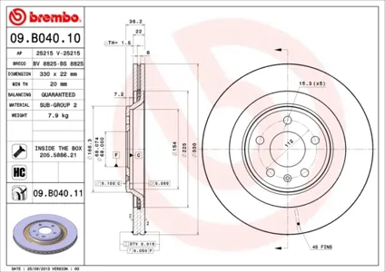 BREMBO 09B04011 Диск торм.вент.