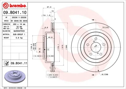 BREMBO 09B04111 Диск торм.вент.