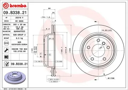 BREMBO 09B33821 Диск торм.задний BMW E90 2.0i2.5ixi2.0D 05>