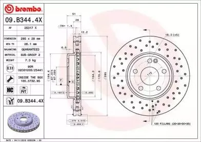 BREMBO 09B3444X Диск торм. передн.вент. Xtra [295x28] 5 отв.