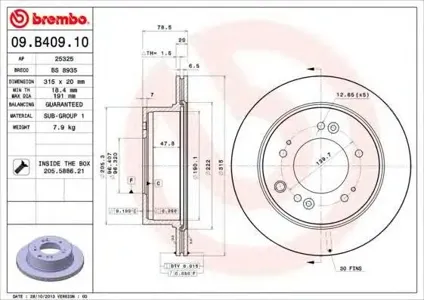 BREMBO 09B40910 Диск торм.вент.