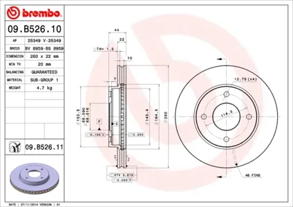 BREMBO 09B52611 Диск торм.вент.