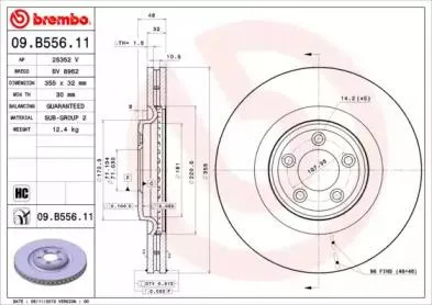 BREMBO 09B55611 Диск торм. пер.вент.[355x32] 5 отв.