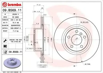 BREMBO 09B56911 Диск торм.вент.