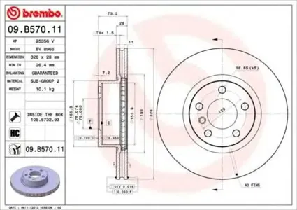 BREMBO 09B57011 Диск торм.вент.