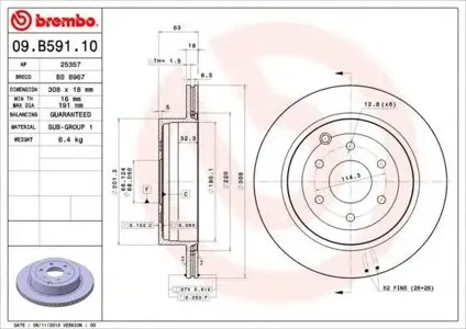 BREMBO 09B59110 Диск торм.вент.