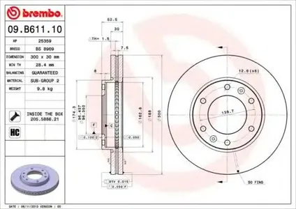 BREMBO 09B61110 Диск торм.вент.